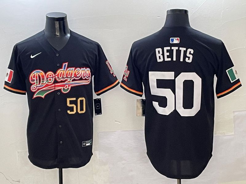 Men Los Angeles Dodgers #50 Betts Black rainbow Nike 2025 MLB Jersey style 3
